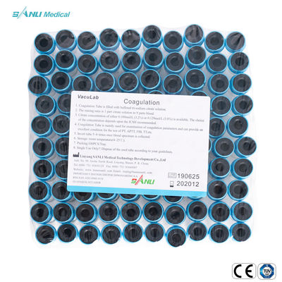 Δοκιμαστικοί σωλήνες πήξης CE ISO Blue Top Glass με 3,2% πρόσθετο κιτρικού νατρίου